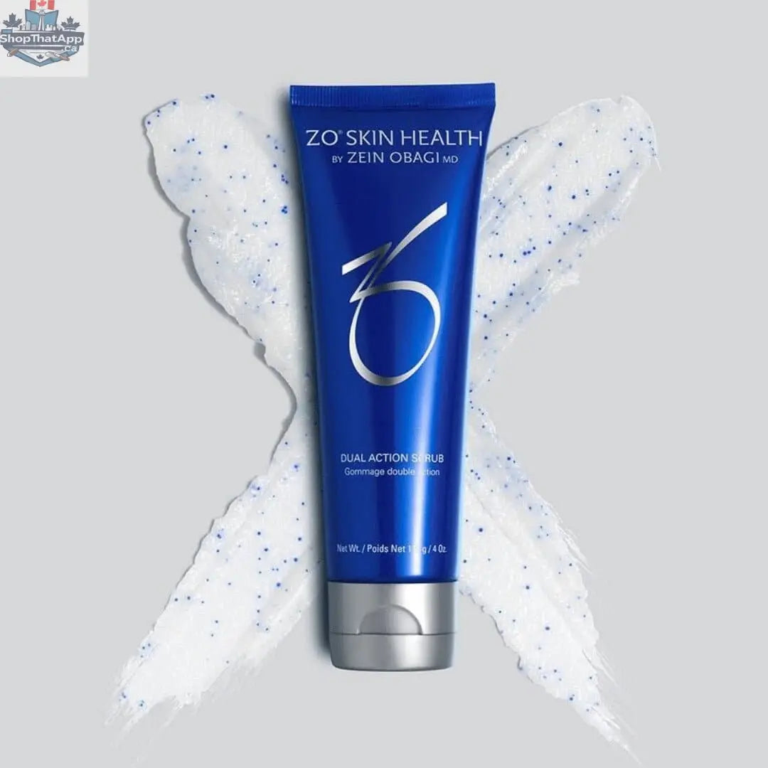 Monarch MD Medical Aesthetics ZO Dual Action Scrub for skincare, featuring a tube of exfoliating and cleansing treatment.