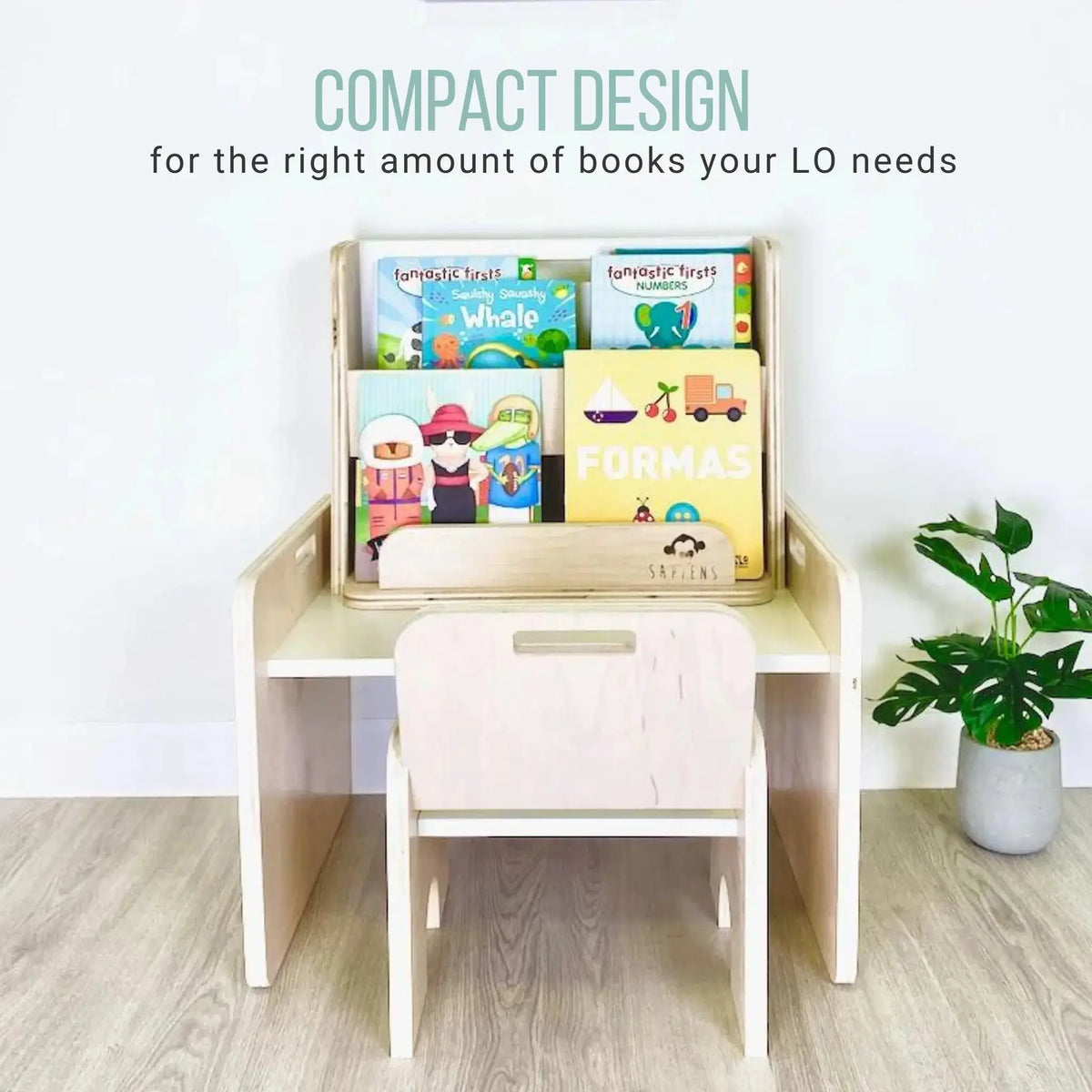 Sapiens Child Guava Montessori kids' bookshelf with a compact, front-facing design for toddler learning and organization.