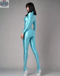 Shiny black MRJCOS spandex nylon bodysuit with back zipper, full jumpsuit design, form-fitting, and smooth finish.