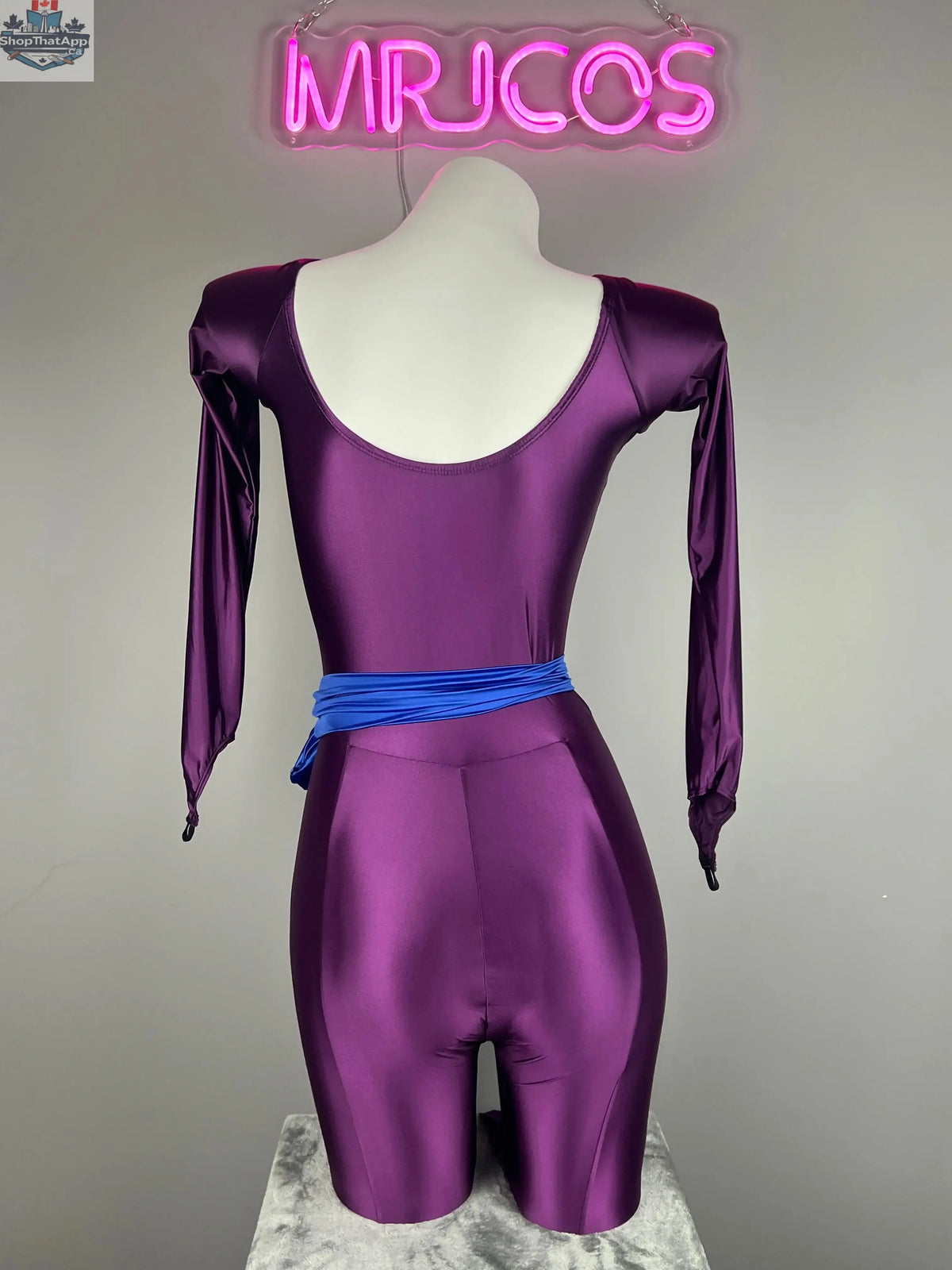 Anime cat eye-inspired cosplay bodysuit by MRJCOS, full spandex jumpsuit for Halloween or costume parties.
