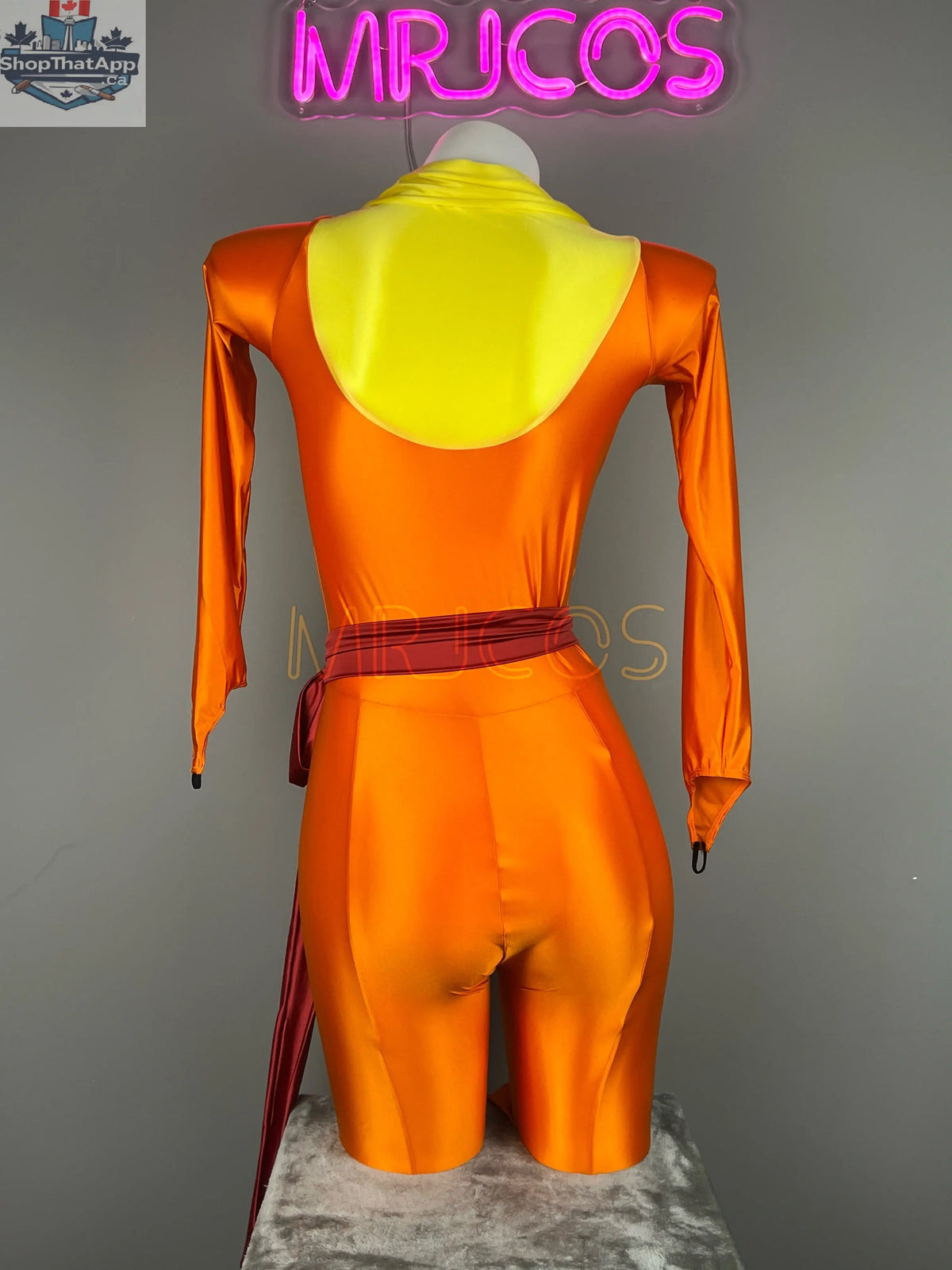 Anime cat-inspired cosplay bodysuit by MRJCOS, full spandex jumpsuit with eye design, perfect for Halloween or costume parties.