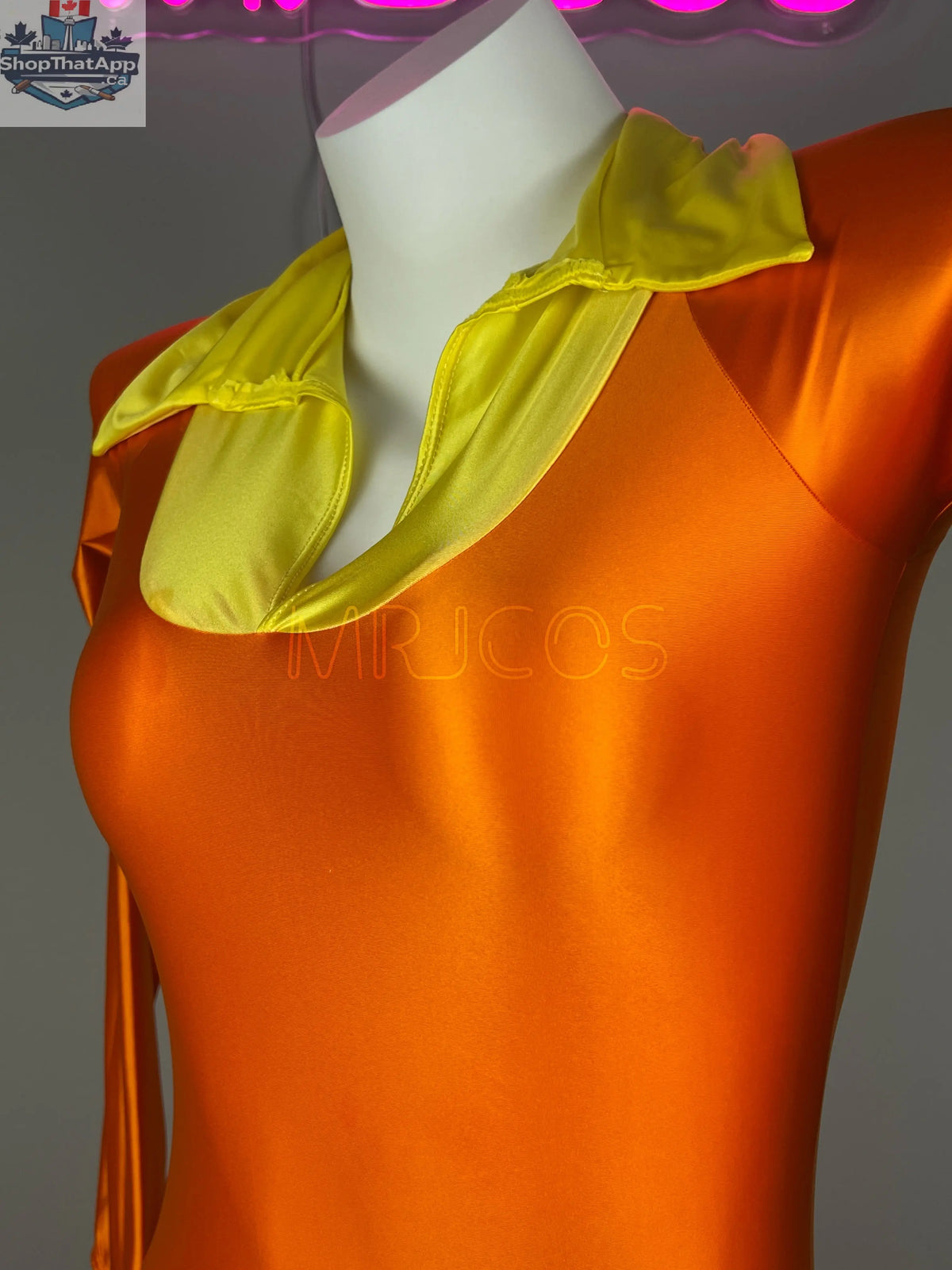 Anime cat-inspired cosplay bodysuit by MRJCOS, full spandex jumpsuit with eye design, perfect for Halloween or costume parties.