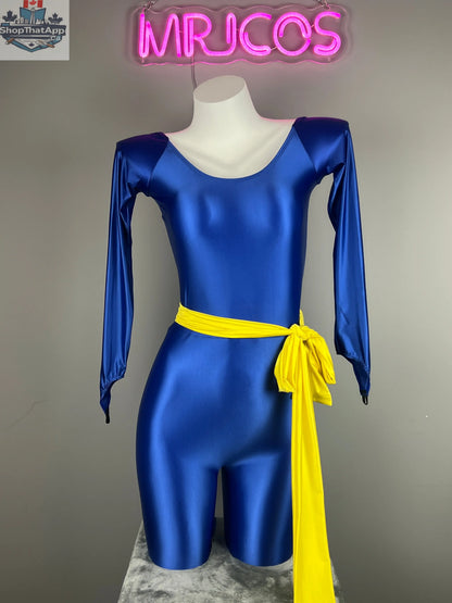 Anime cat-inspired cosplay bodysuit by MRJCOS, full spandex jumpsuit with eye-catching feline design for Halloween or costume parties.