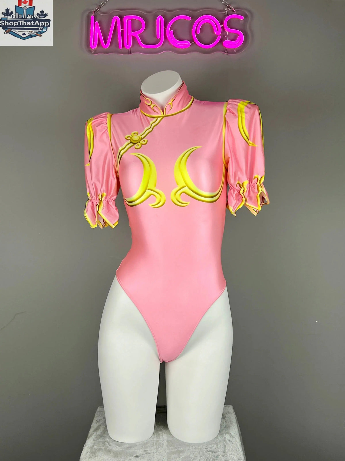 MRJCOS Super Hero Chun Li cosplay bodysuit with open crotch design, perfect for Halloween costume and sexy lingerie.