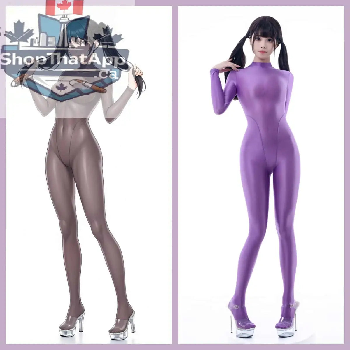 Shiny see-through nylon spandex bodysuit by MRJCOS, full sheer zentai cosplay suit with a sleek, form-fitting design.