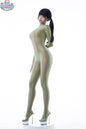 Shiny sheer black spandex nylon bodysuit by MRJCOS, full-body see-through Zentai cosplay suit with a sleek, form-fitting design.
