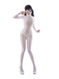 Shiny sheer spandex nylon bodysuit by MRJCOS, full body Zentai suit with see-through design and smooth, form-fitting appearance.