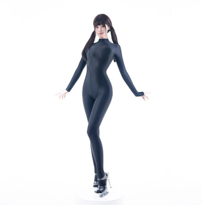 Shiny see-through spandex nylon bodysuit by MRJCOS, full-body cosplay Zentai suit with a sheer, form-fitting design.
