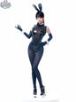 MRJCOS bunny girl bodysuit made of PU leather and spandex, featuring see-through design and playful lingerie style.
