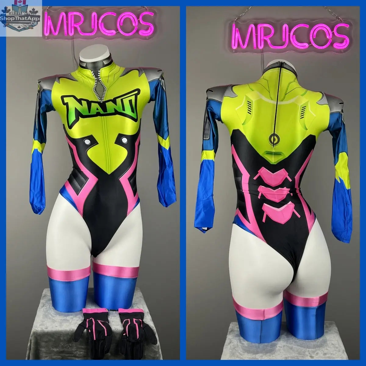 MRJCOS spandex cosplay bodysuit with open crotch, suitable for Halloween costumes, featuring a sleek, form-fitting design.