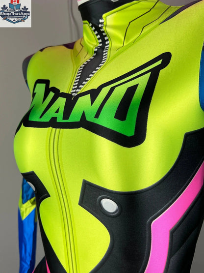 MRJCOS spandex cosplay bodysuit, full-body Zentai Halloween costume, form-fitting and vibrant for costume wear.