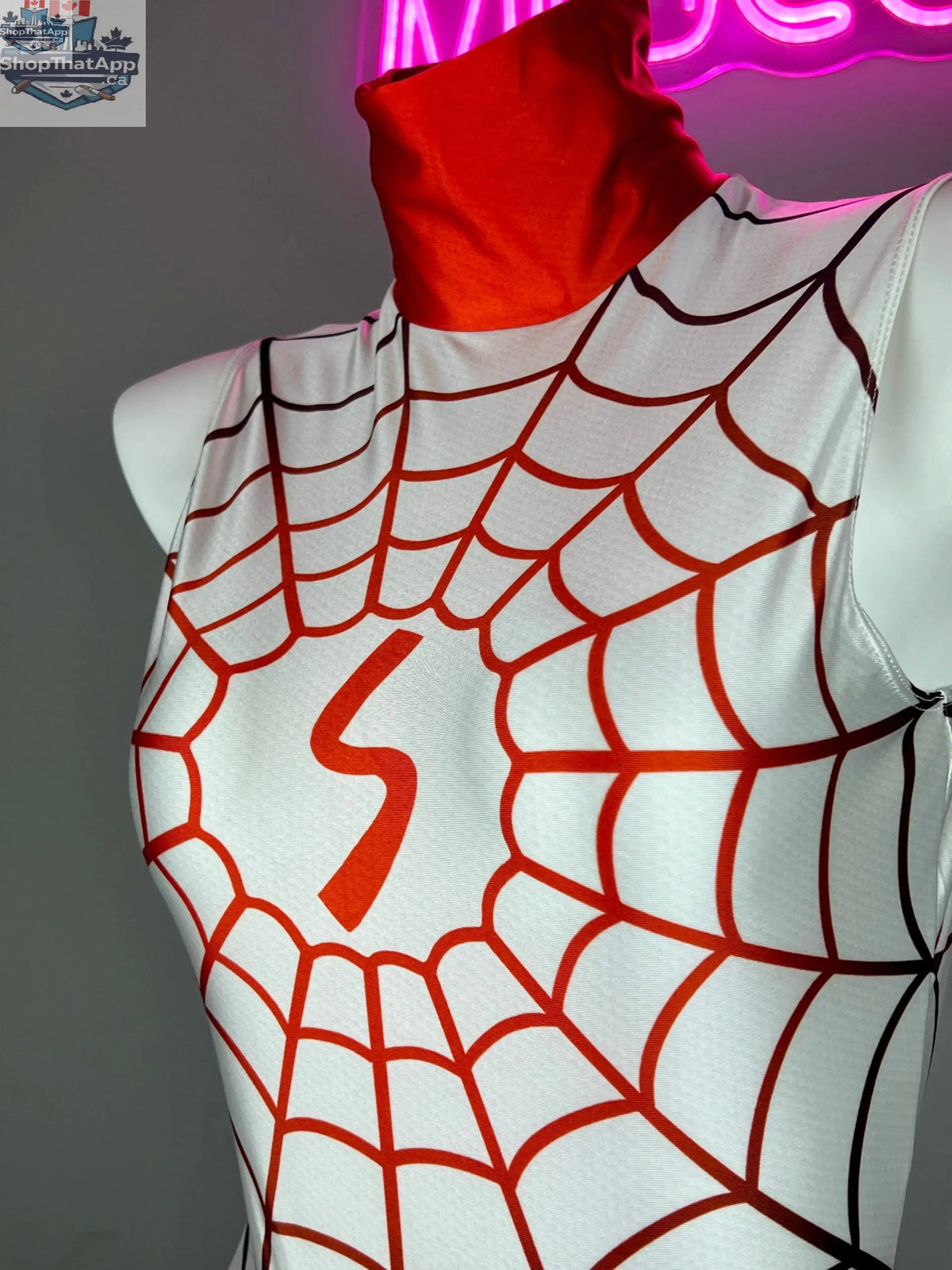 MRJCOS woman superhero spandex open crotch cosplay bodysuit, sexy lingerie costume with vibrant colors and superhero design.