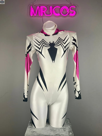 Woman superhero bodysuit costume by MRJCOS, featuring spandex material, open crotch design, perfect for cosplay or sexy lingerie.
