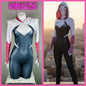 MRJCOS Spider Gwen superhero cosplay costume, full bodysuit Zentai for Halloween, featuring Spider Gwen design and vibrant colors.