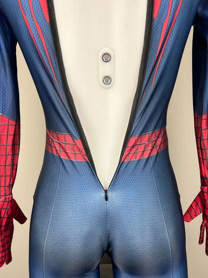 MRJCOS Spider-Man superhero cosplay full bodysuit costume featuring iconic red and blue design with web patterns for Halloween.