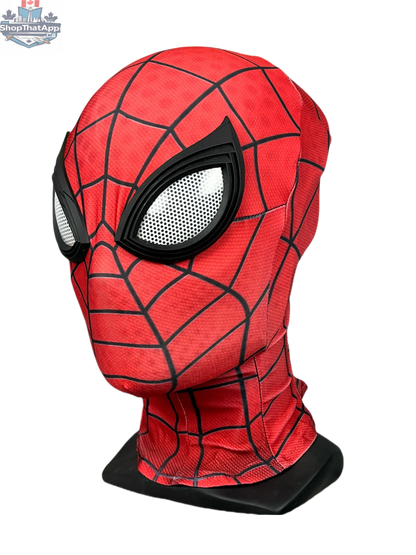 MRJCOS superhero Spider cosplay costume full bodysuit for Halloween, featuring red and black web design and spider emblem.
