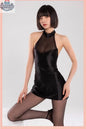 Satin spandex halter dress by MRJCOS featuring sleeveless design, short length, perfect for alluring style.