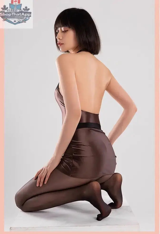 Satin spandex halter dress by MRJCOS, sleeveless short lingerie with a sleek, alluring fit and smooth fabric.