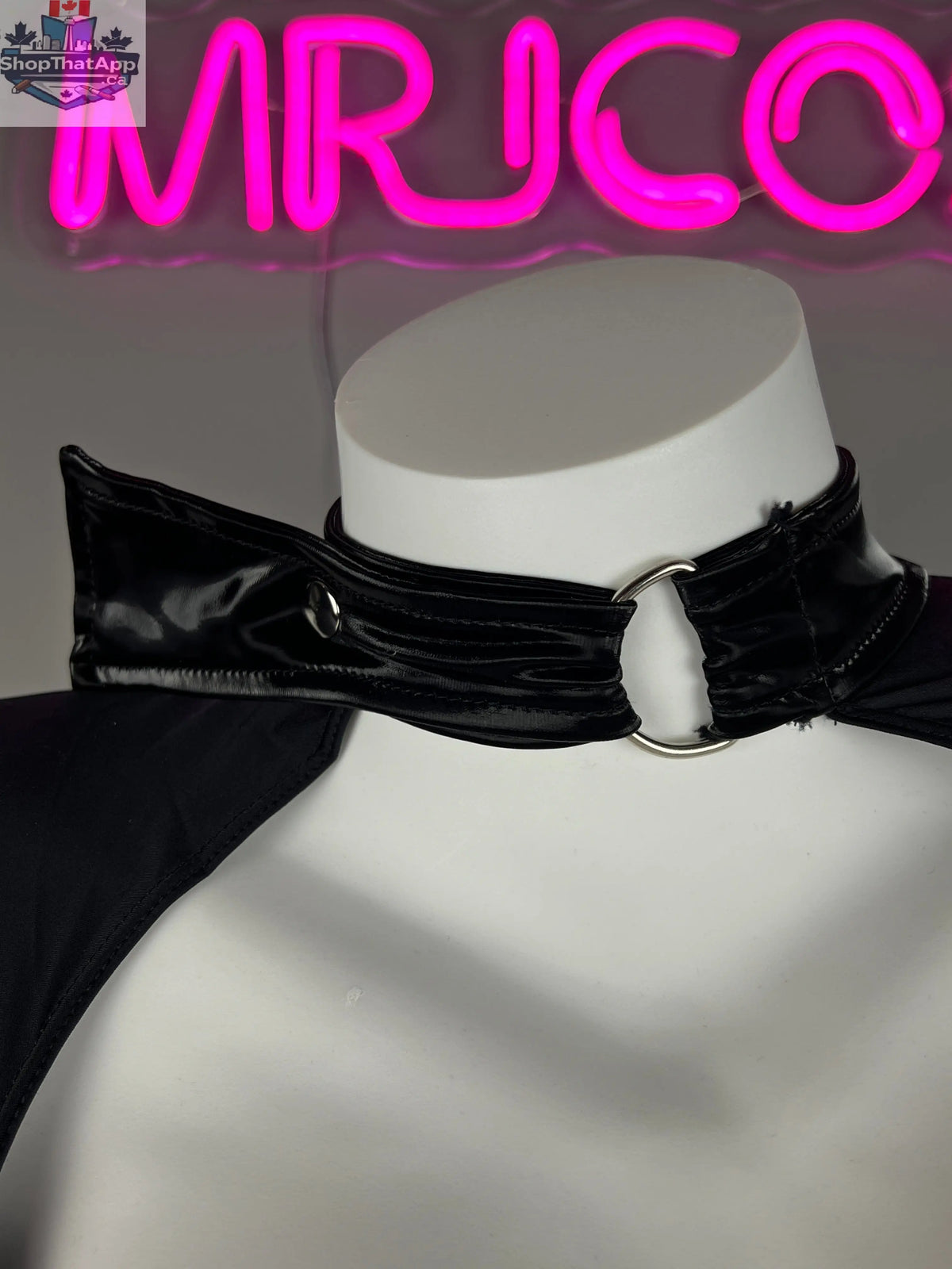 Gothic black PU leather party dress with long sleeves and spandex fit from MRJCOS, featuring a sleek, tight lingerie-inspired design.