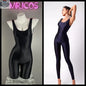 Glossy sleeveless sheer spandex bodysuit by MRJCOS, stretchy silky yoga suit and lingerie, shown in a form-fitting dress style.