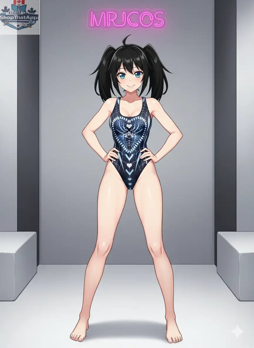 Woman wearing MRJCOS superhero-themed crotchless lingerie bodysuit with bold, sexy cosplay design in a striking costume style.