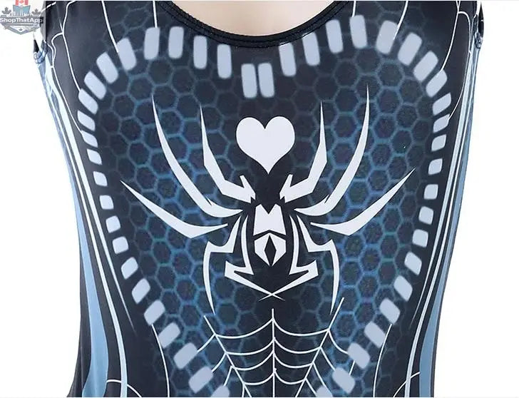 Woman wearing MRJCOS superhero crotchless lingerie bodysuit for cosplay, featuring bold, sexy design and vibrant costume details.