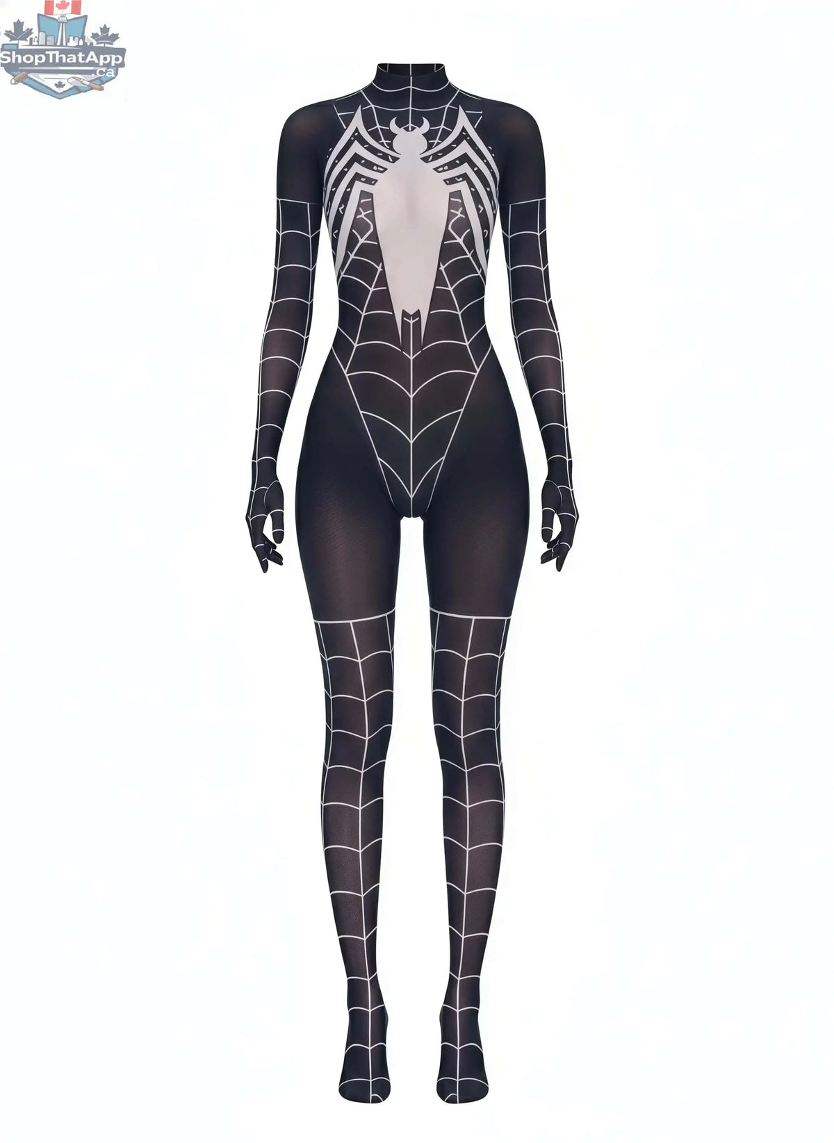 MRJCOS Super Hero Spider sheer nylon bodysuit lingerie, full bodystocking with 10D transparency showcasing intricate design.