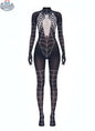 MRJCOS Super Hero Spider sheer nylon bodysuit lingerie, full bodystocking with 10D transparency showcasing intricate design.