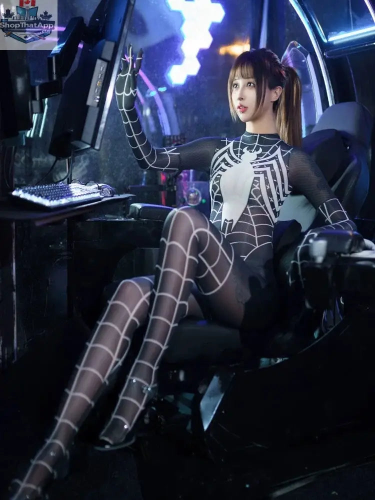 MRJCOS Super Hero Spider sheer nylon bodysuit lingerie, full bodystocking with 10D stretch, form-fitting and detailed spider design.