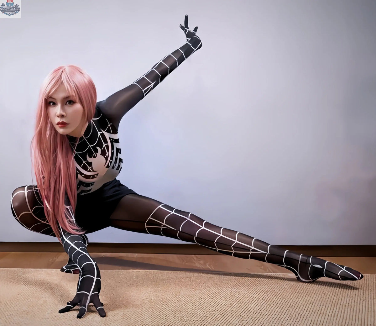 MRJCOS Super Hero Spider sheer bodysuit lingerie made of 10D nylon, full bodystocking with superhero spider design.