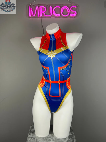 MRJCOS superhero crotchless lingerie costume, bold bodysuit featuring vibrant design for adventurous, daring wear.