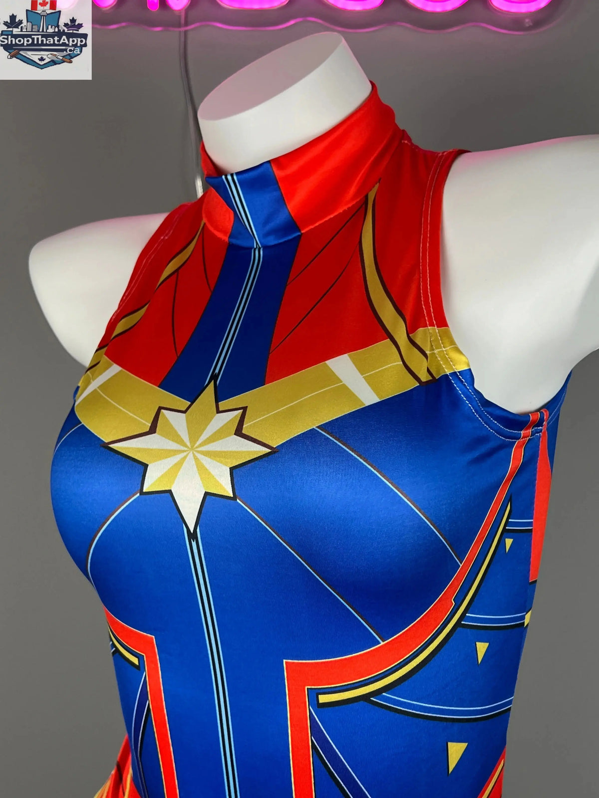 MRJCOS superhero crotchless lingerie costume featuring a bold bodysuit, designed for adventurous, playful lingerie wear.