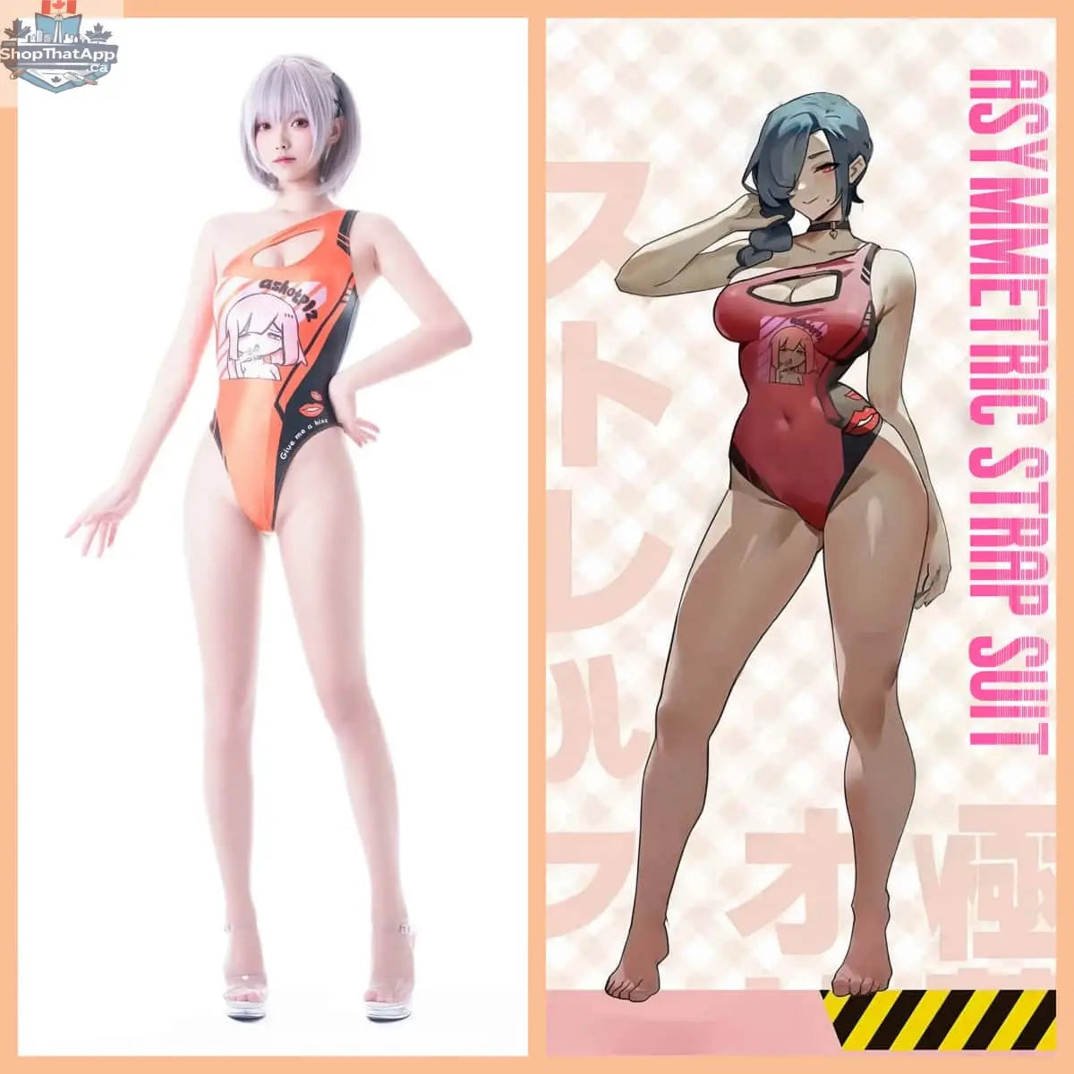 Japanese anime racing swimwear by MRJCOS featuring a spandex wetsuit with a race queen costume design, suitable for cosplay or swim events.
