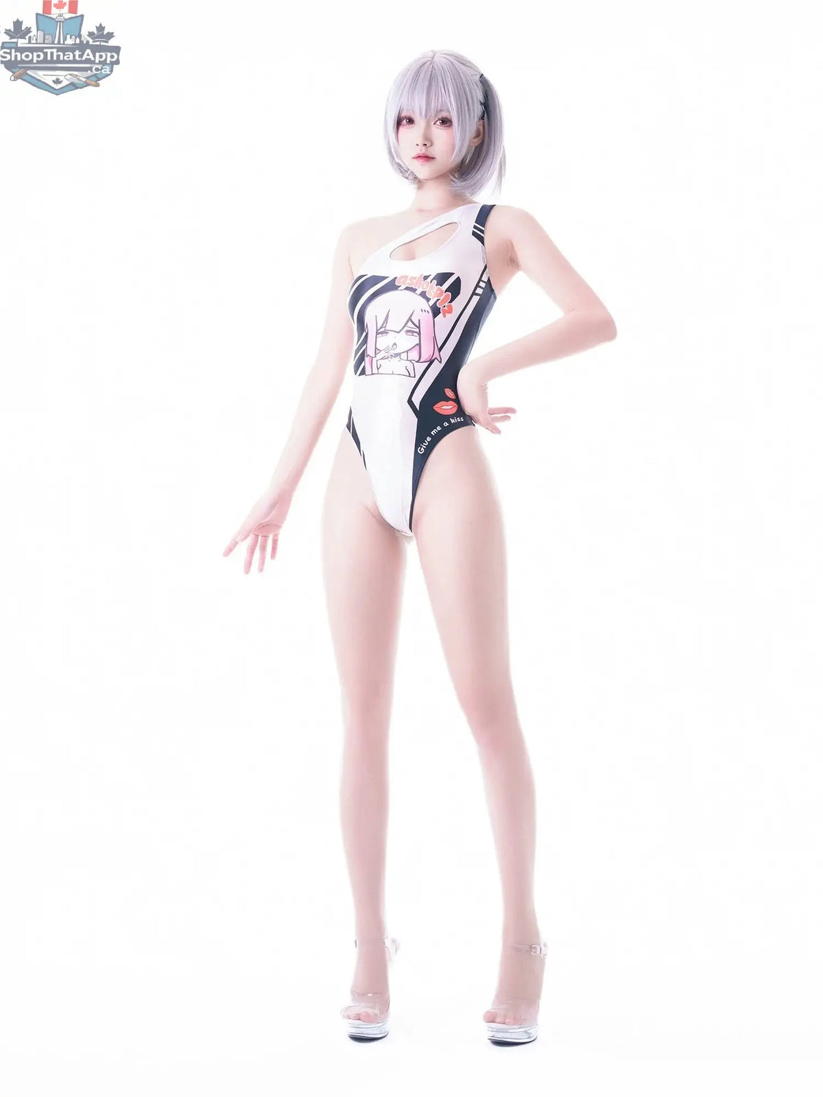 MRJCOS Japanese anime racing swimwear wetsuit featuring vibrant spandex fabric, designed as a race queen costume for swimmers.