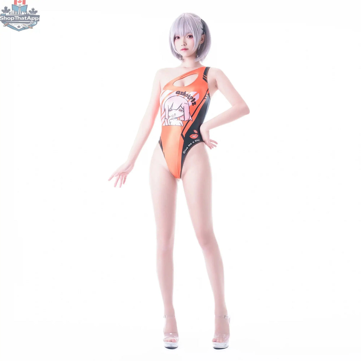 Japanese Anime Racing Swimwear Spandex wetsuit with race queen design, featuring vibrant colors and sleek fit, ideal for swim events.