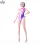 Japanese Anime Racing Swimwear by MRJCOS featuring a sleek spandex wetsuit with race queen design, displayed on a mannequin.