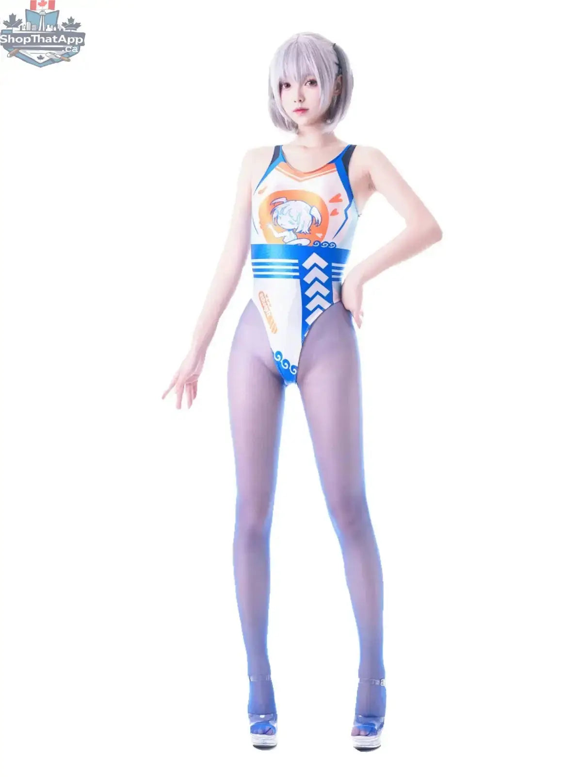 Japanese anime-themed MRJCOS swimwear spandex racing suit with a wet suit design featuring vibrant race queen costume details.