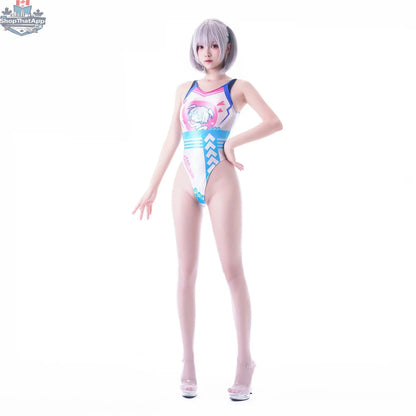 Japanese Anime Swimwear Spandex Racing Suit by MRJCOS, featuring a colorful, form-fitting wet suit with racing queen design.