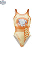 MRJCOS Japanese Anime swimwear spandex racing suit worn by a model, featuring a vibrant race queen design and sleek wet suit style.