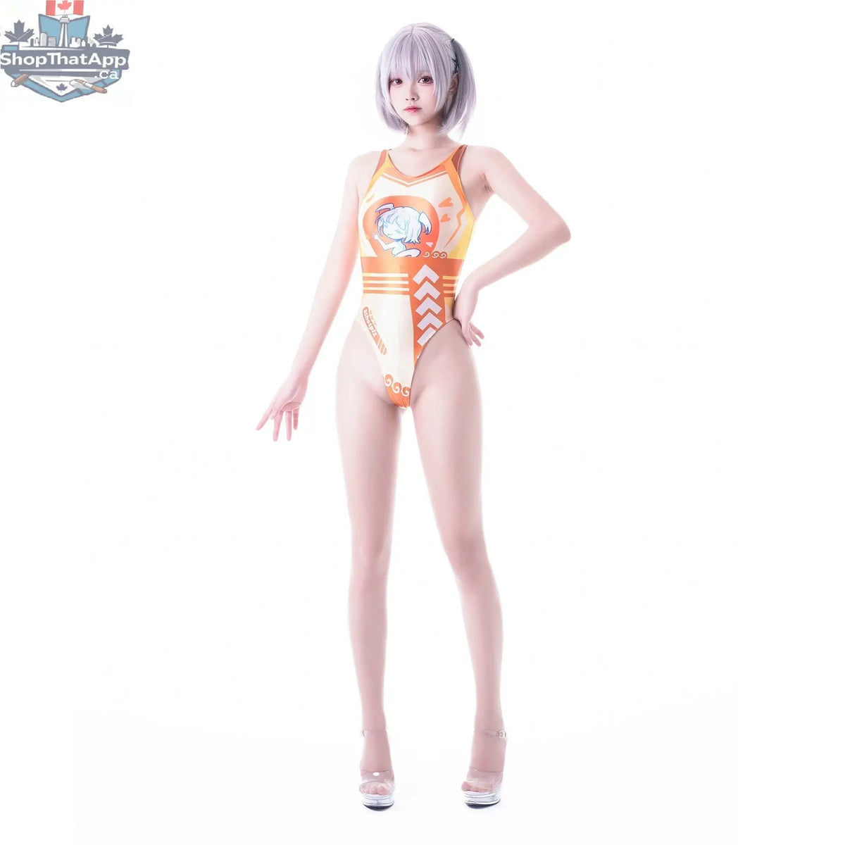 MRJCOS Japanese anime-style swimwear spandex racing suit featuring vibrant design, form-fitting wet suit for racing or cosplay.
