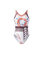 Japanese anime swimwear spandex racing suit by MRJCOS featuring a wetsuit-style race queen costume with vibrant design.