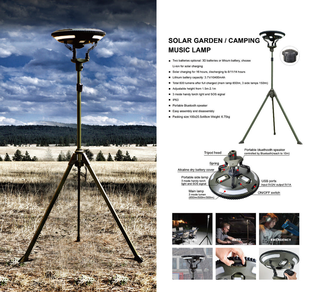 TRU De-LIGHT Singing Music Solar LED Light - Strong BT Speaker/Main Light+3 Detachable Multi Mode Lights/Tripod+Carry Bag - Www.Shopthatapp.ca