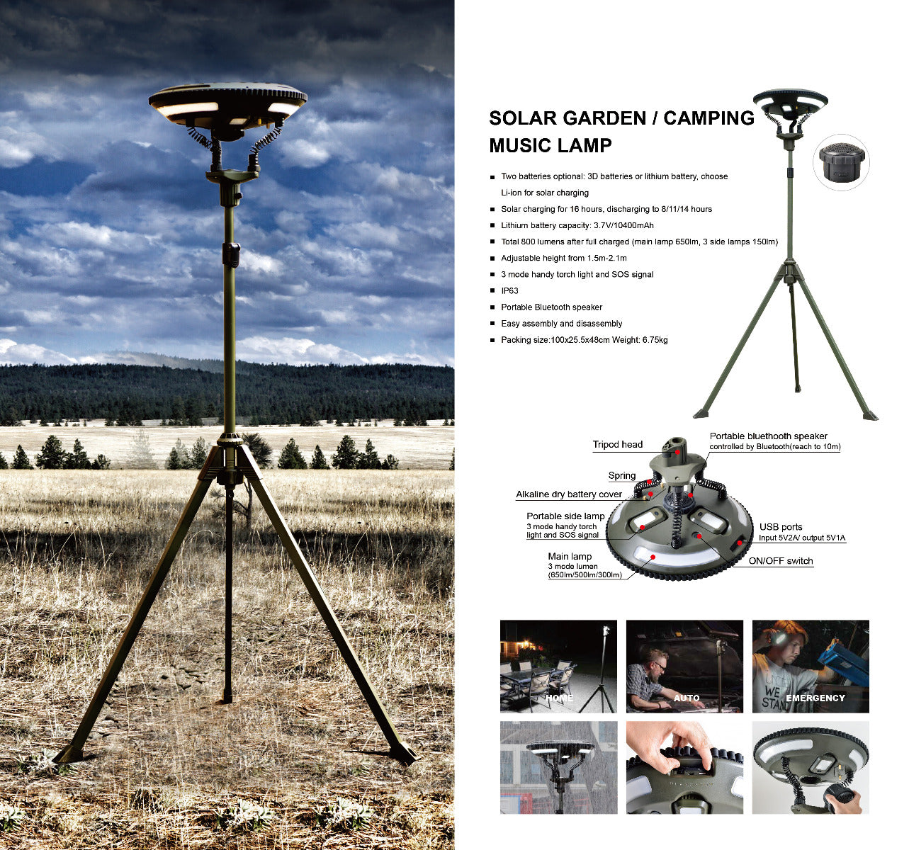 TRU De-LIGHT Singing Music Solar LED Light - Strong BT Speaker/Main Light+3 Detachable Multi Mode Lights/Tripod+Carry Bag - Www.Shopthatapp.ca