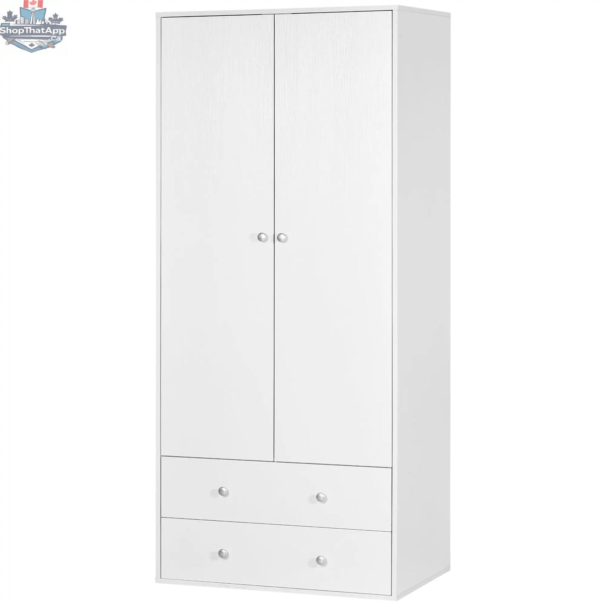 White Briar Modern Wardrobe Closet by SLOTH Nation with two drawers and hanging rod, bedroom furniture for organized storage