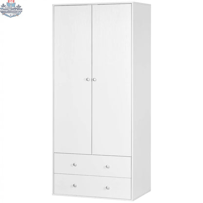 White Briar Modern Wardrobe Closet by SLOTH Nation with two drawers and hanging rod, bedroom furniture for organized storage