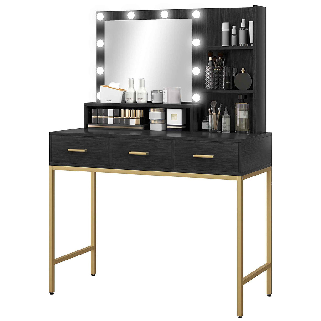 Sophia Illuminated Makeup Table with LED Lights and 3 Drawers-Black