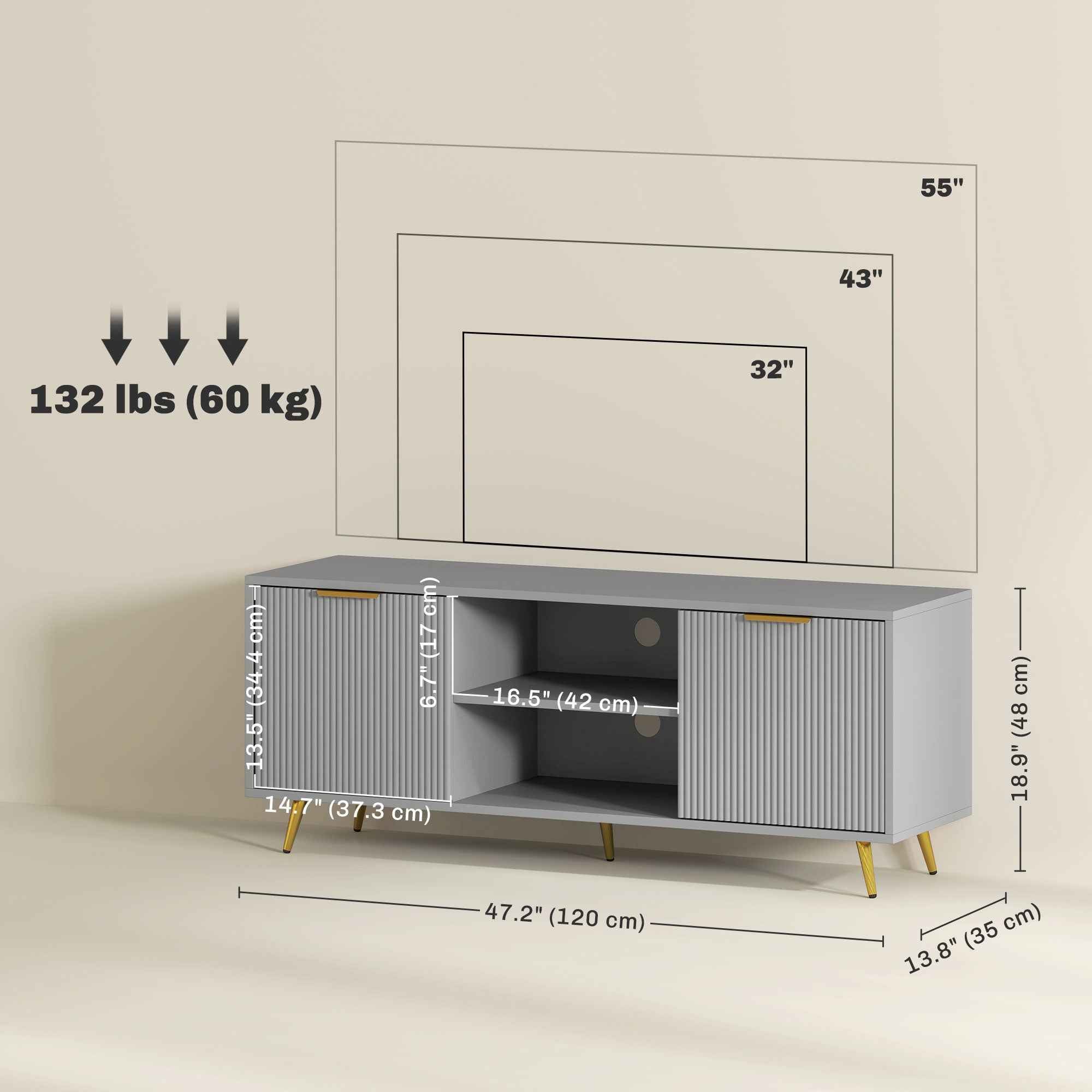 Collins Modern TV Stand for up to 55 Inch TVs-Grey