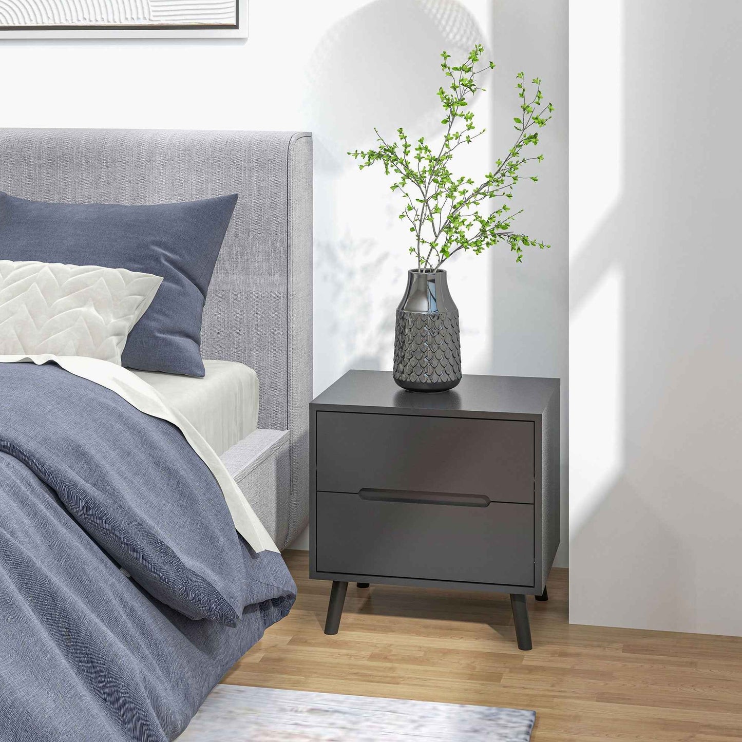 Willow Modern Nightstand/End Table with 2 Drawers-Black
