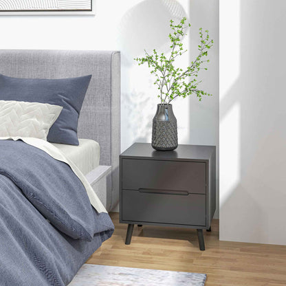 Willow Modern Nightstand/End Table with 2 Drawers-Black