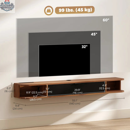 Lennox 55" Floating TV Stand for TVs up to 65" with Flip Drawer-Walnut - Shopthatapp.ca